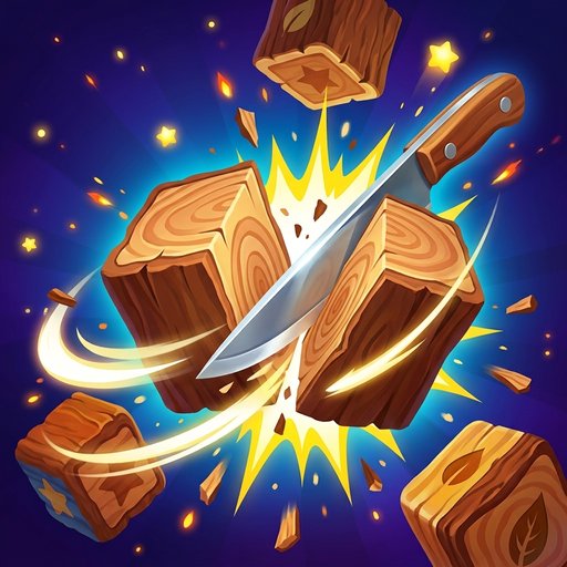 Slicing Buster game icon: a knife slicing through wooden blocks